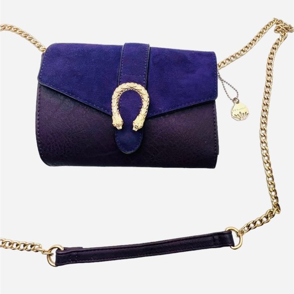 Big Budha Purple Suede Leather Shoulder Bag Gold Chain Strap - Picture 10 of 10